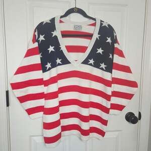 Vintage G.A.S. Co. Sweater Mens One Size USA Flag Stars Stripes 1988 80s Cotton